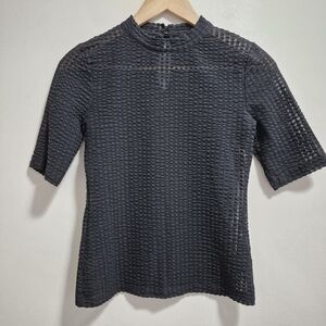 Maeve Mesh Mockneck Black Sheer Short Sleeve Top Blouse Size XS